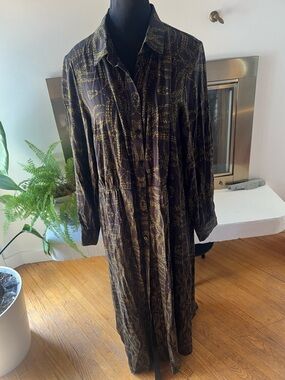 Richard Allan x H&M Long-Sleeve Button-Front Dress in Black and Green Print